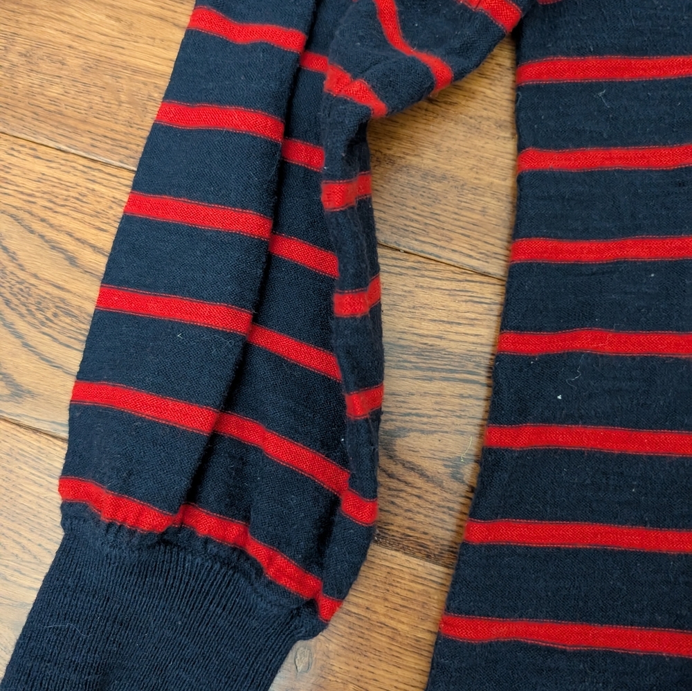 Ann Taylor LOFT Red & Navy Stripe Pullover Lightweight  Sweater Tie Neck Sz S - Picture 6 of 8